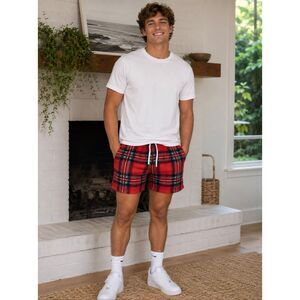 Chubbies Shorts Mens Medium M Red Plaid Fleece Lounge Drawstring Waist Cozy Pock